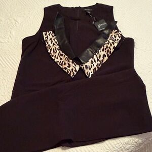 New WHBM Black dress with 2 removable collars leather and leopard print, 3 looks